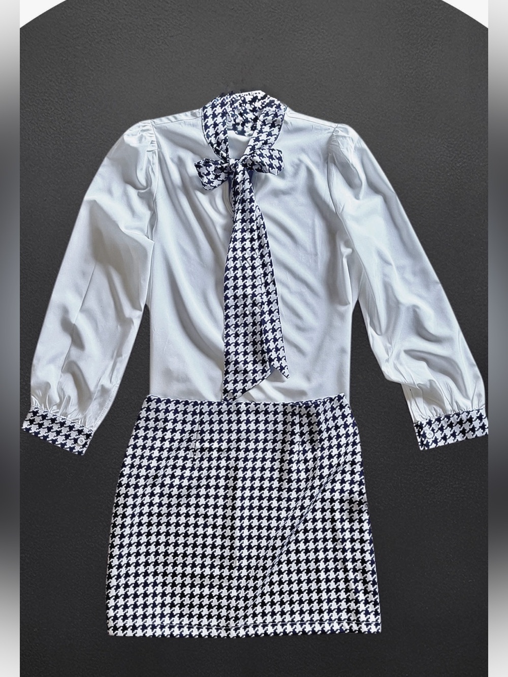 SHEIN NWOT Black and White Houndstooth Top & Skirt Set size 6 Medium